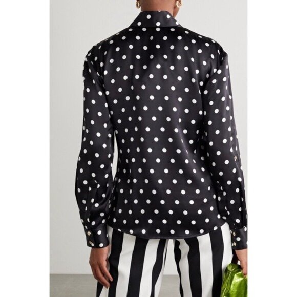 Sergio Hudson Polka Dot Silk Charmeuse Button-Up Blouse, Black/White XS NWT $795 - Picture 2 of 13